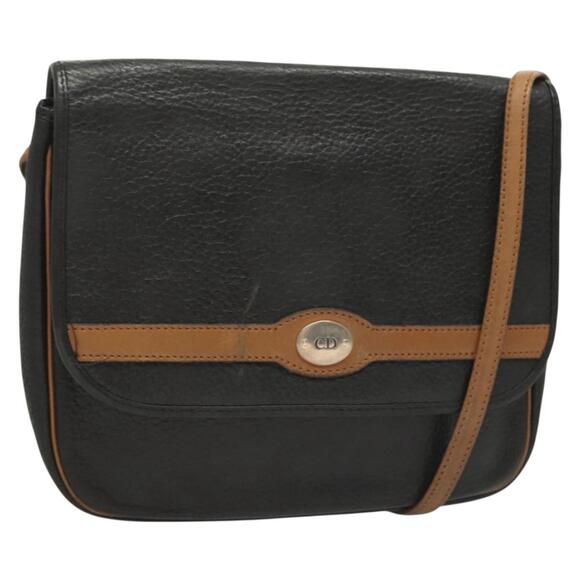 DIOR Shoulder Bag Leather Black Gold - Picture 1 of 12